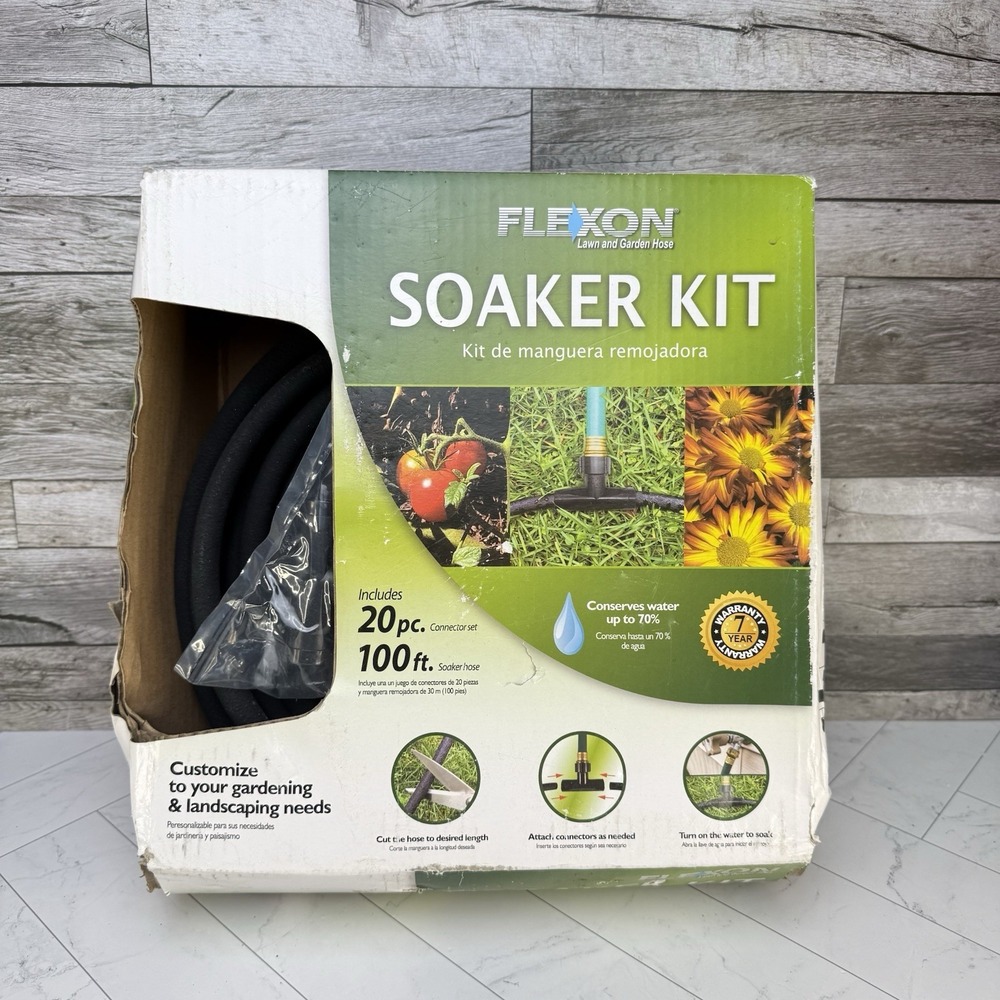 Flexon Soaker Hose Kit 20-Piece 100 Ft  Black Customize Watering Wet Box Wear